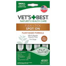 VET`S BEST Flea + Tick Spot On Tubes Small Капли от блох и клещей